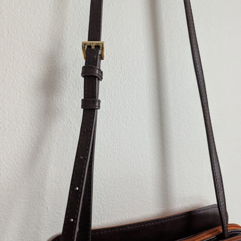 Tignanello Vintage Leather Mojave Crossbody Handbag Orange & Brown Studded